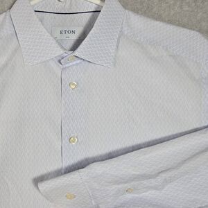 ETON Long Sleeve Blue & White Poplin Dress Shirt 17 (43) Slim Fit Mint!